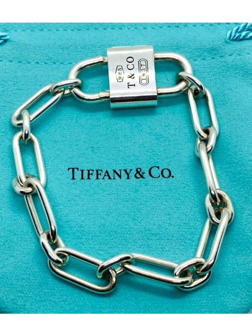 Tiffany & Co Sterling Silver 925 Double Lock Bracelet 8.25"